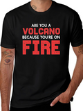 Volcano On Fire Graphic Tee - Black Cotton T-Shirt