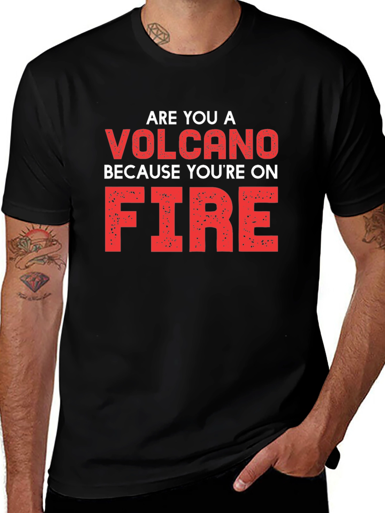 Volcano On Fire Graphic Tee - Black Cotton T-Shirt