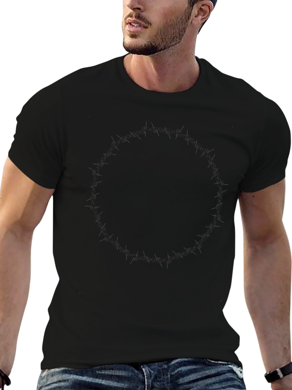 Barbed Wire Circle Graphic Black T-Shirt