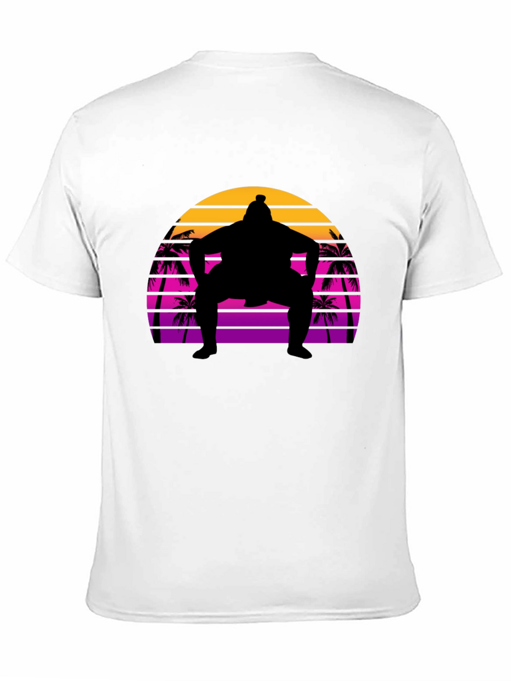Sumo Sunset T-Shirt - Retro Palm Tree Wrestler Tee