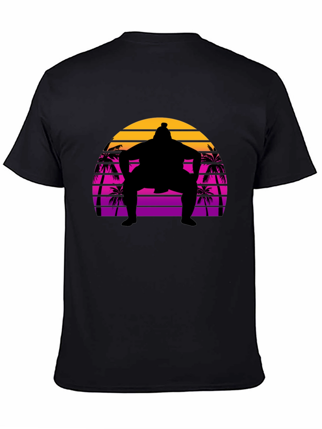 Sumo Sunset T-Shirt - Retro Palm Tree Wrestler Tee