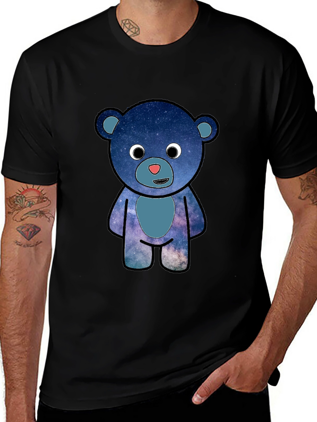 Galaxy Bear Graphic T-Shirt - Black Cotton Blend