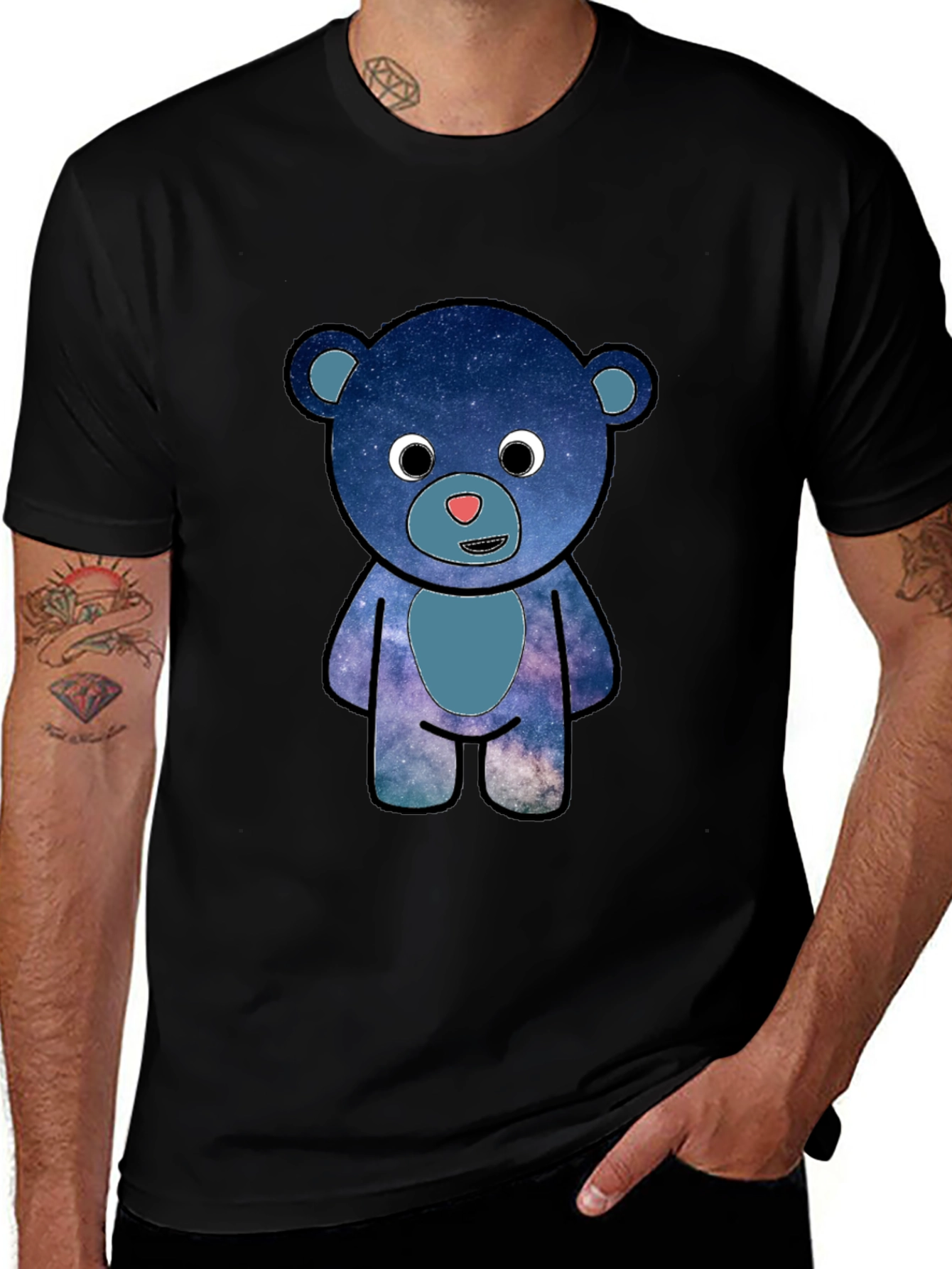 Galaxy Bear Graphic T-Shirt - Black Cotton Blend
