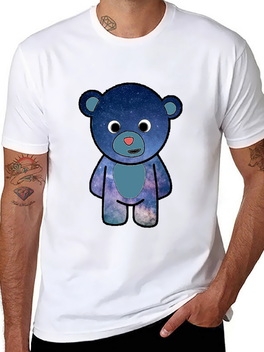 Galaxy Bear Graphic T-Shirt - Black Cotton Blend