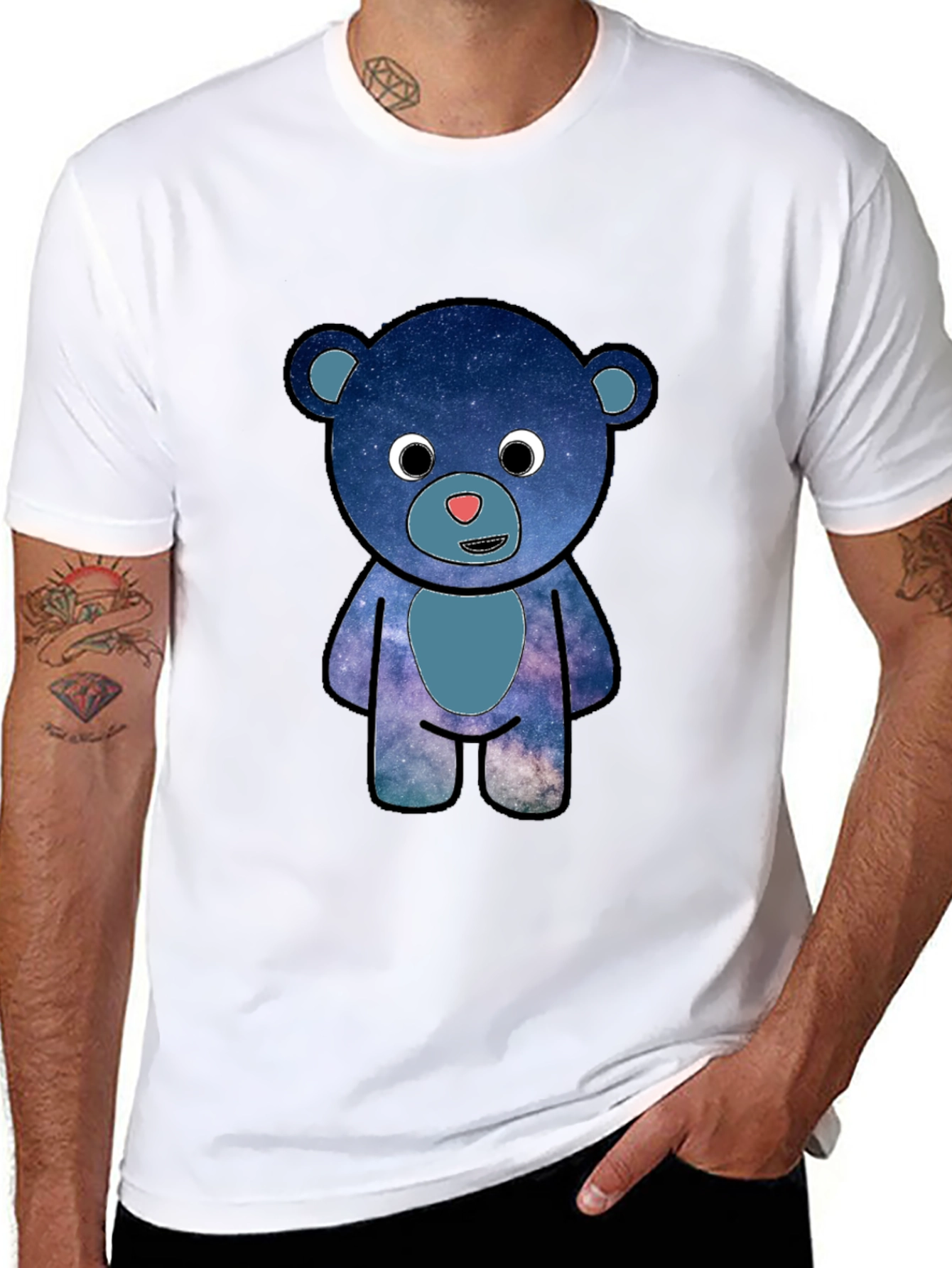 Galaxy Bear Graphic T-Shirt - Black Cotton Blend