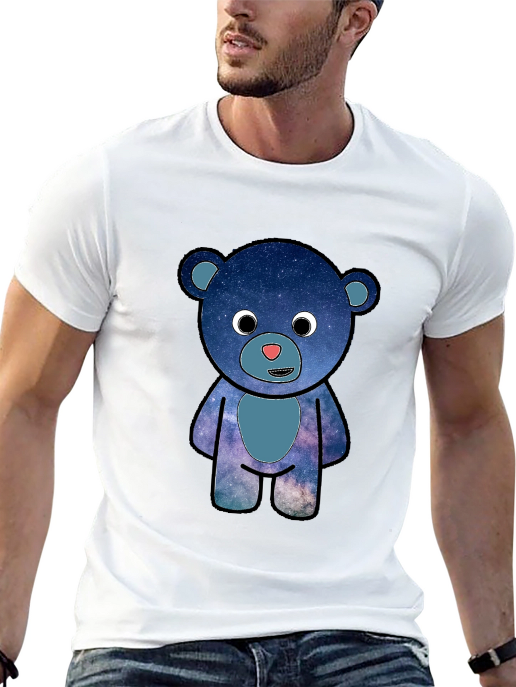 Galaxy Bear Graphic T-Shirt - Black Cotton Blend