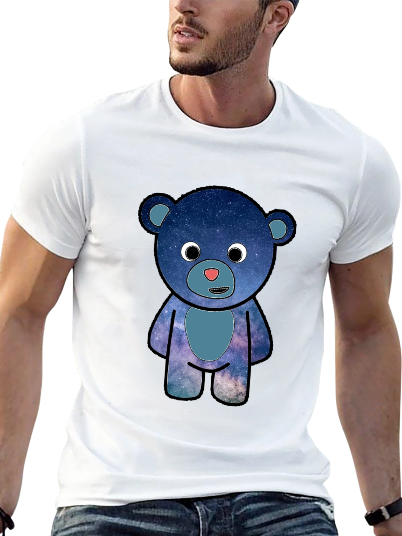 Galaxy Bear Graphic T-Shirt - Black Cotton Blend