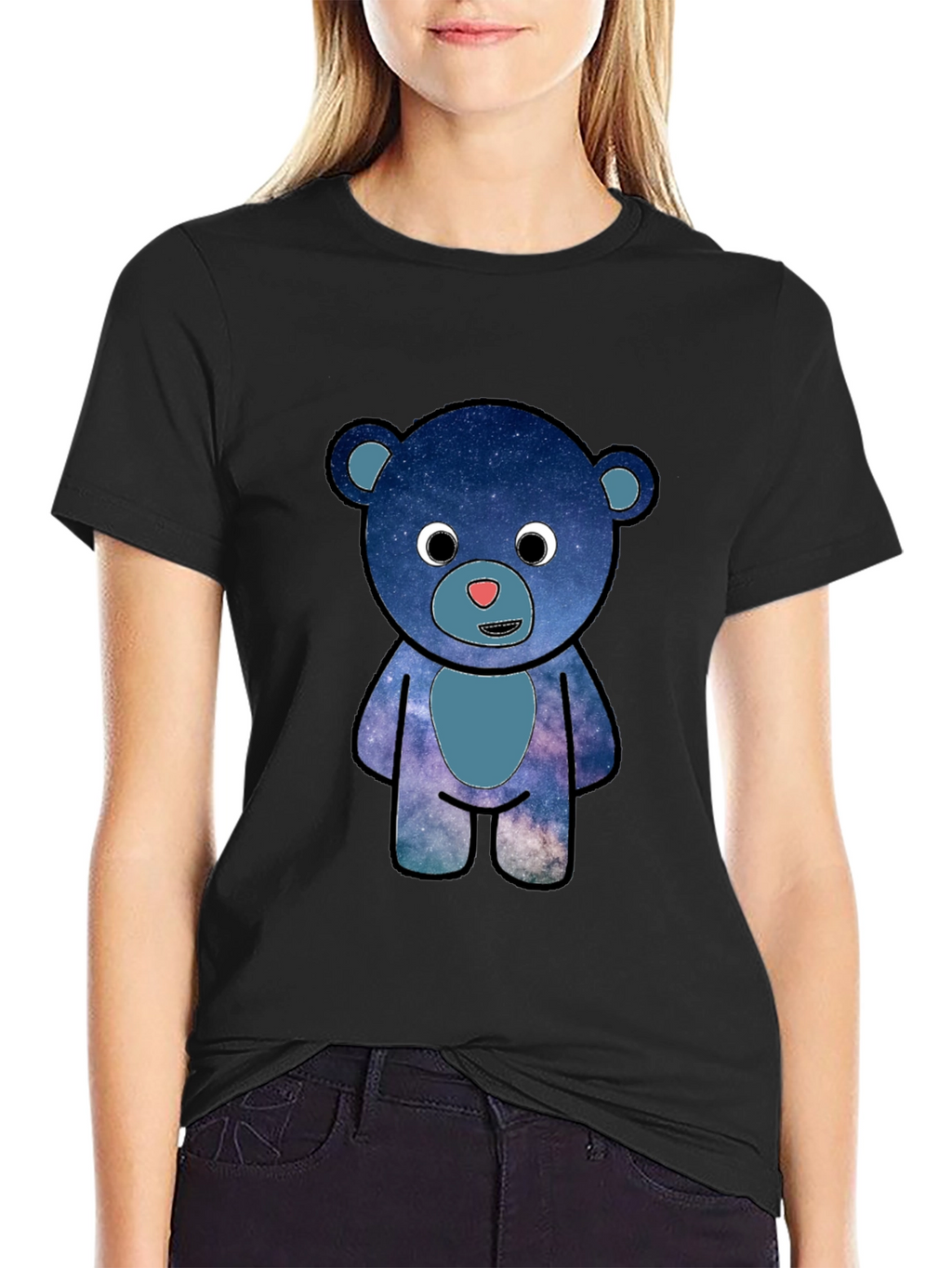 Galaxy Bear Graphic T-Shirt - Black Cotton Blend