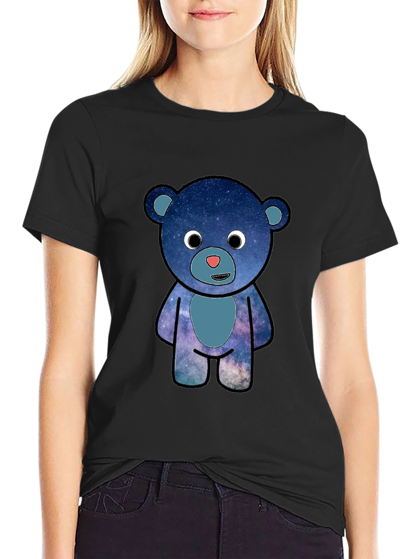 Galaxy Bear Graphic T-Shirt - Black Cotton Blend