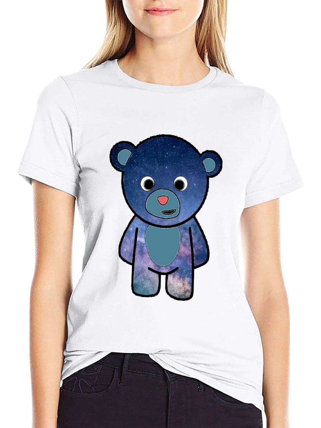 Galaxy Bear Graphic T-Shirt - Black Cotton Blend