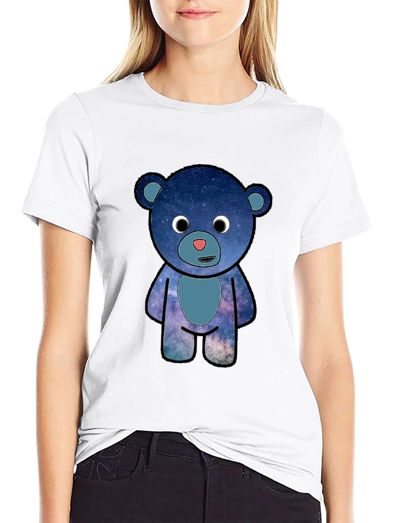 Galaxy Bear Graphic T-Shirt - Black Cotton Blend