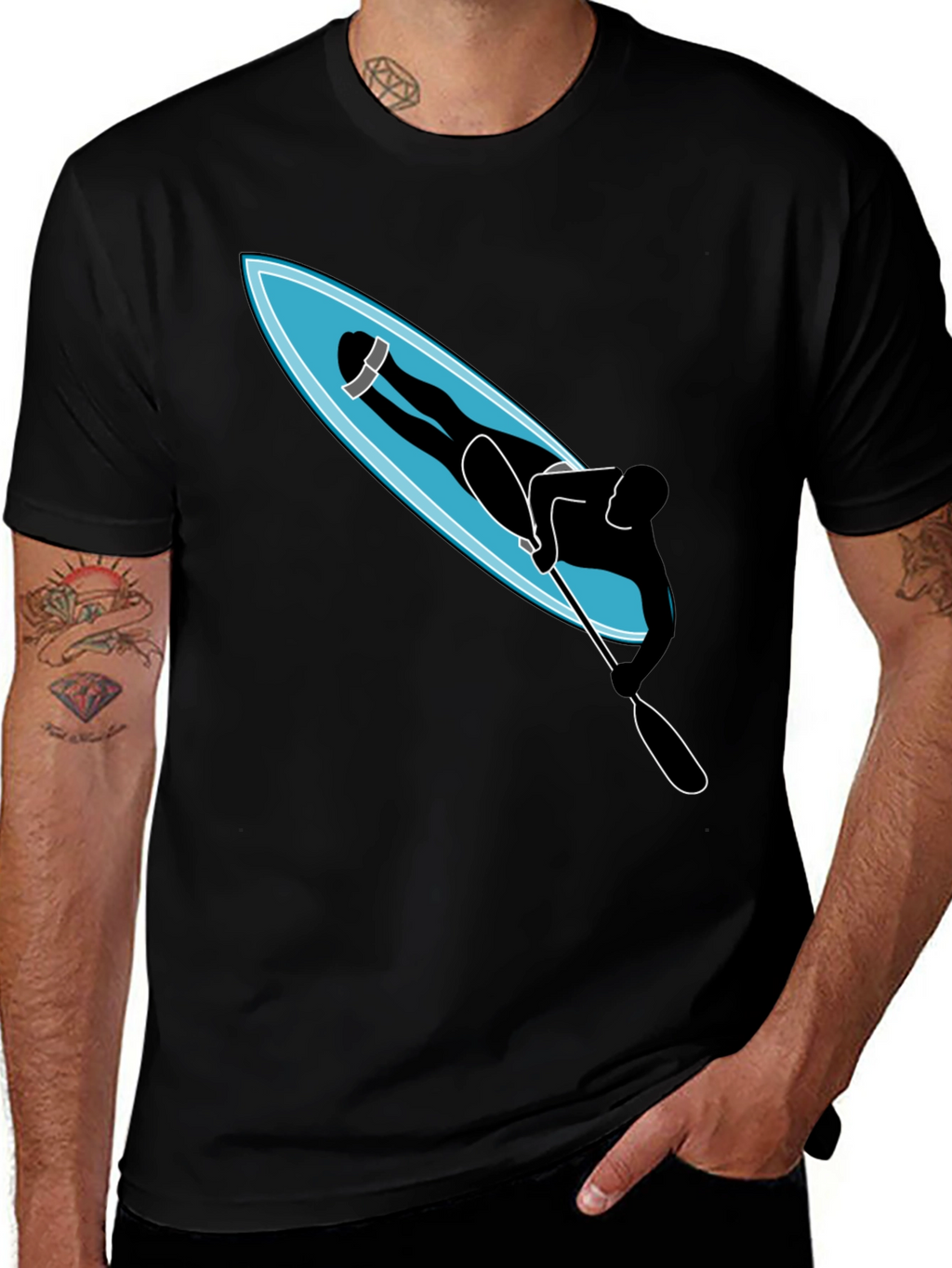 Paddle Boarder Graphic T-Shirt - Black Cotton Tee