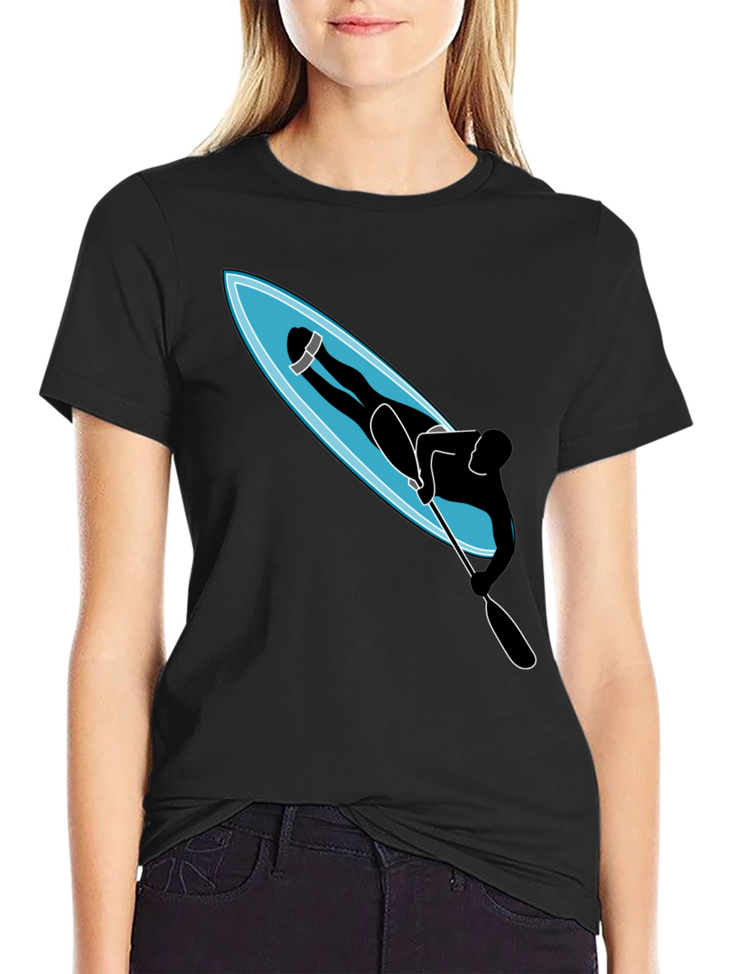 Paddle Boarder Graphic T-Shirt - Black Cotton Tee