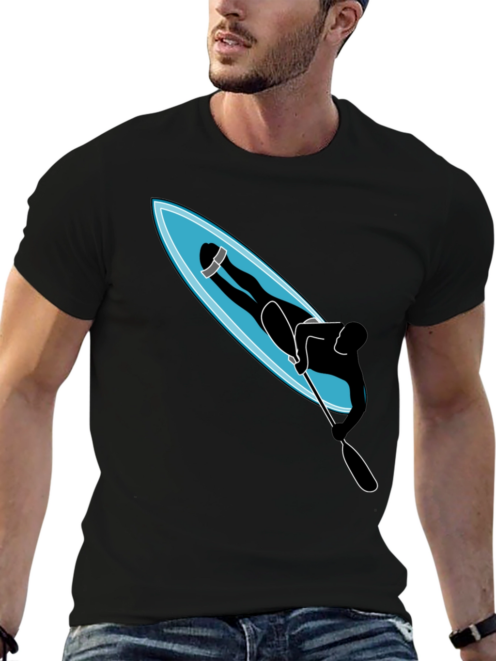 Paddle Boarder Graphic T-Shirt - Black Cotton Tee