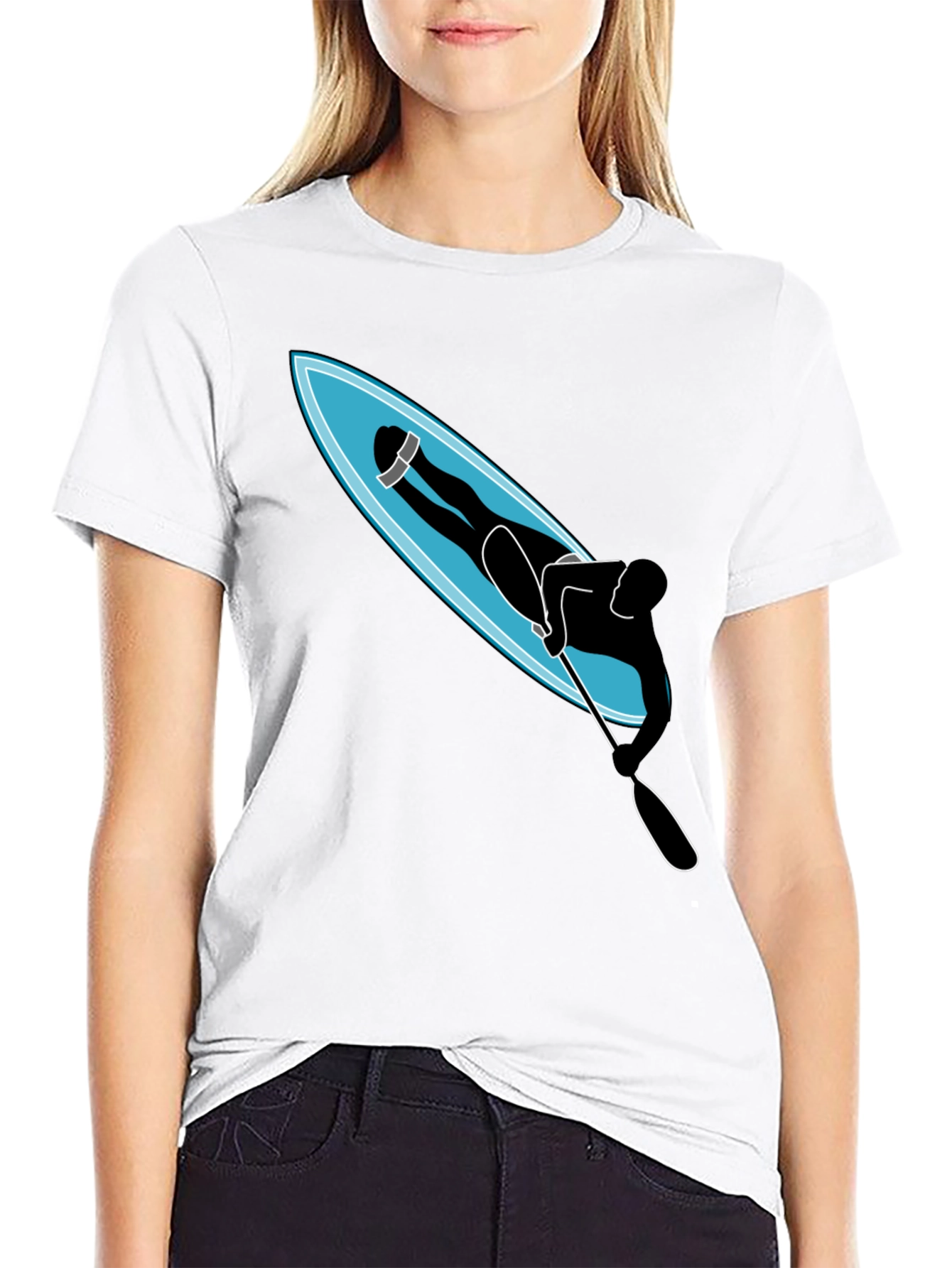 Paddle Boarder Graphic T-Shirt - Black Cotton Tee