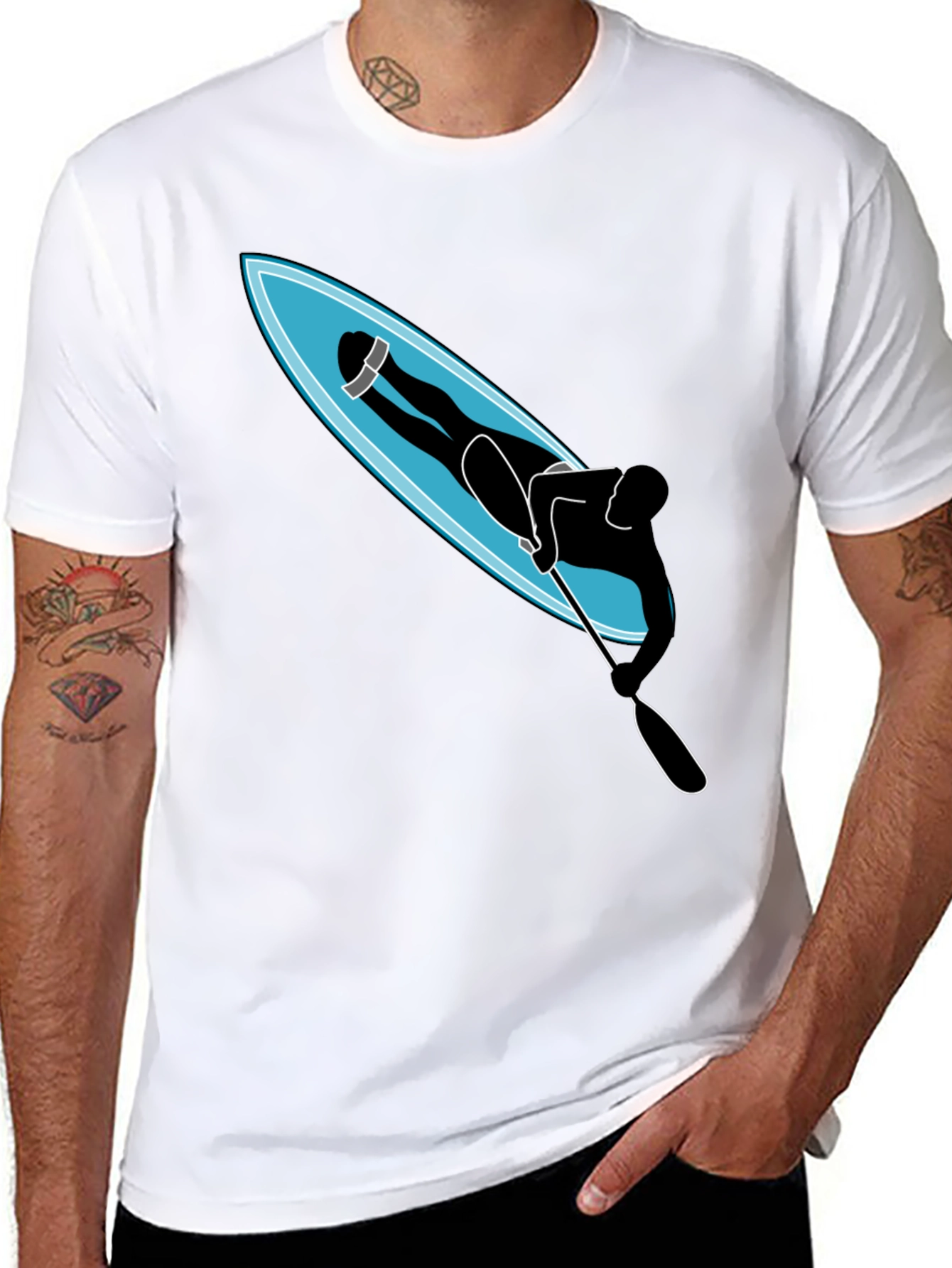 Paddle Boarder Graphic T-Shirt - Black Cotton Tee