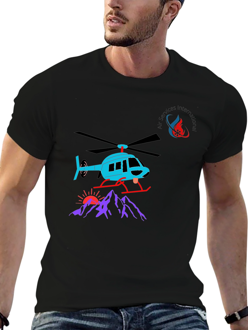 Helicopter Graphic T-Shirt - Black Cotton Tee