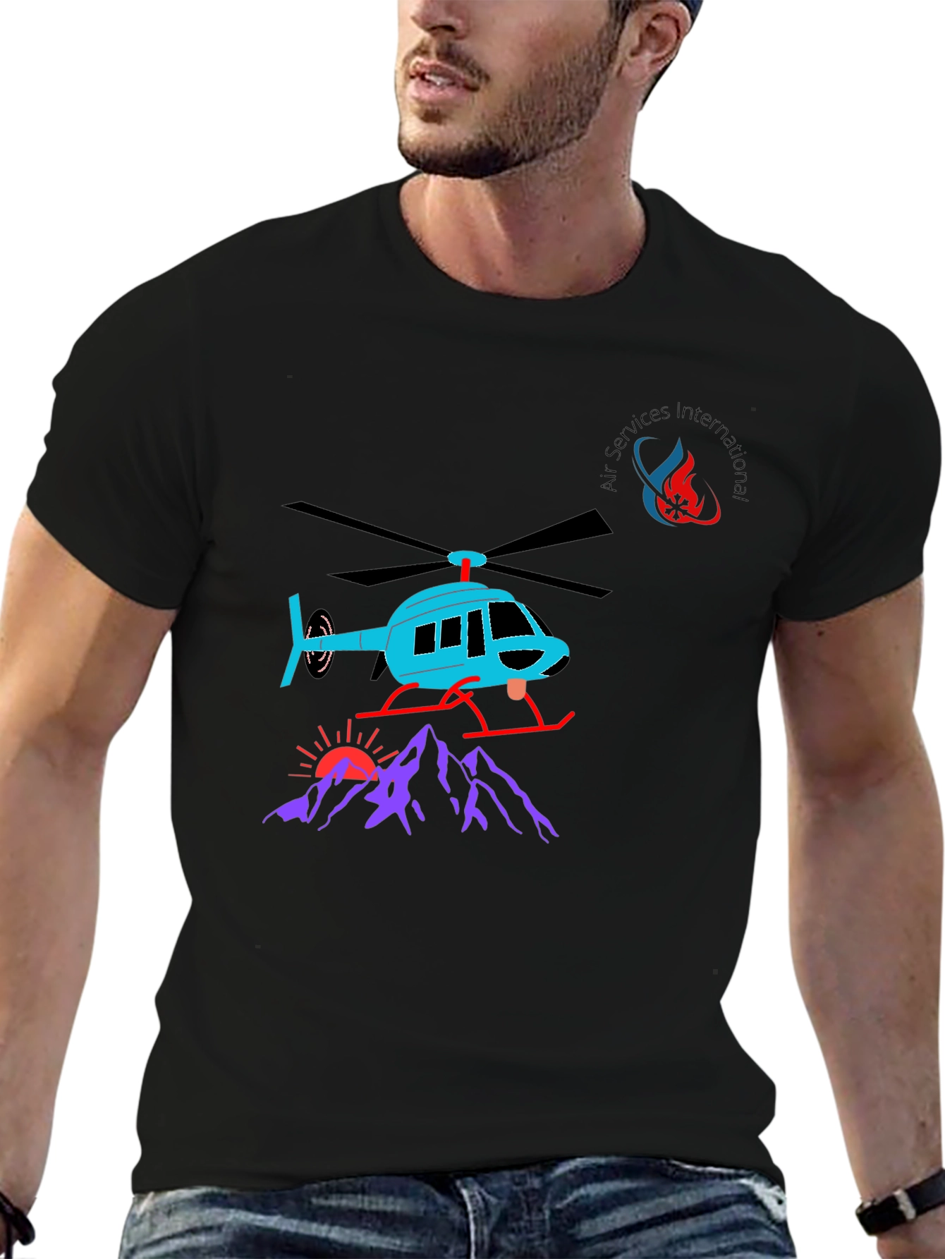 Helicopter Graphic T-Shirt - Black Cotton Tee