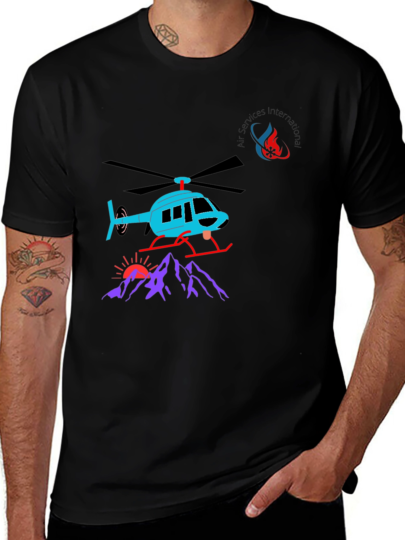 Helicopter Graphic T-Shirt - Black Cotton Tee
