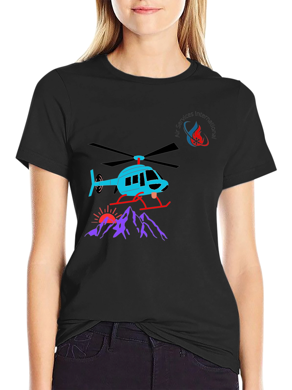 Helicopter Graphic T-Shirt - Black Cotton Tee