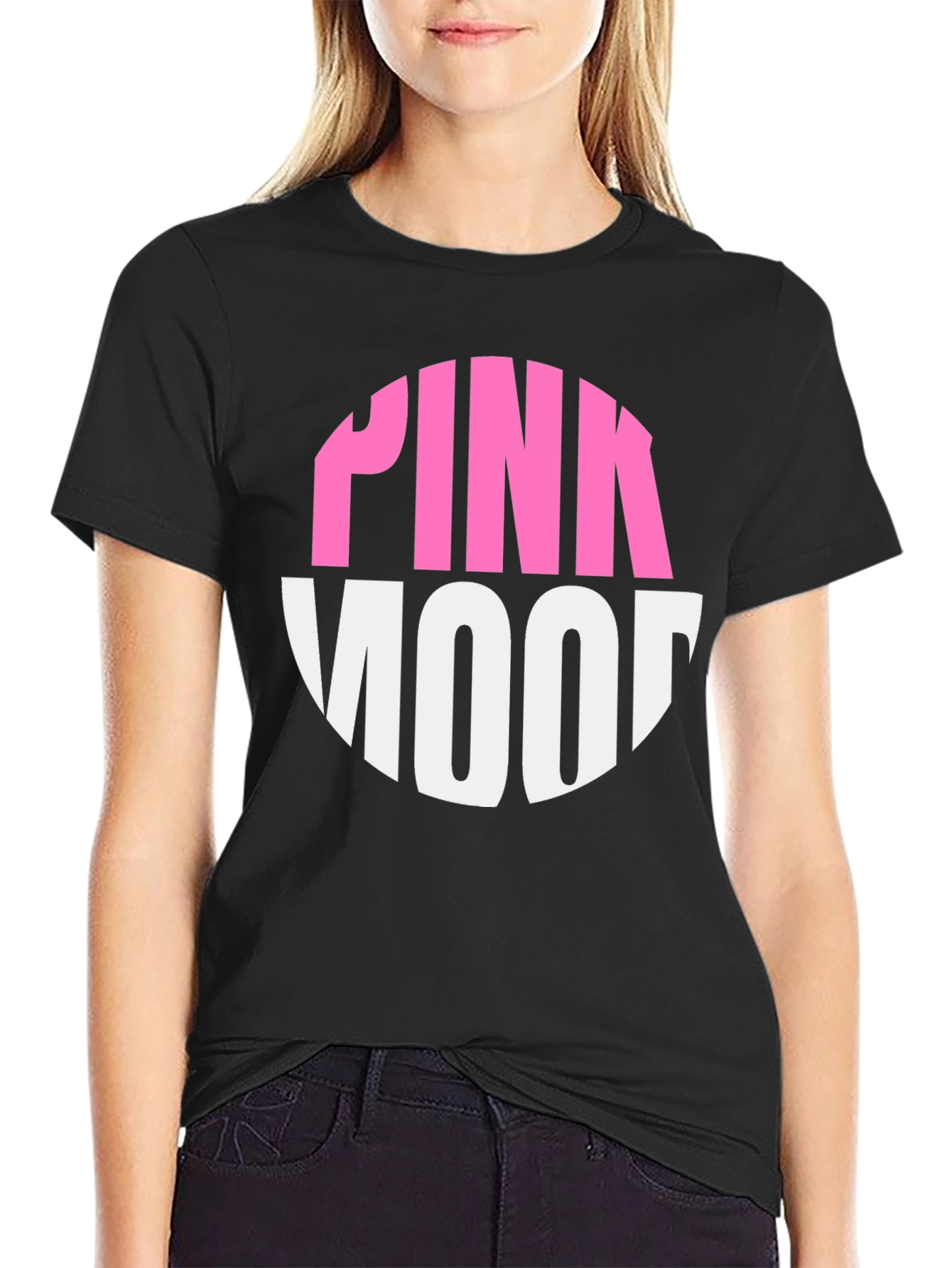 Pink Mood Graphic Tee - Black Cotton Casual T-Shirt