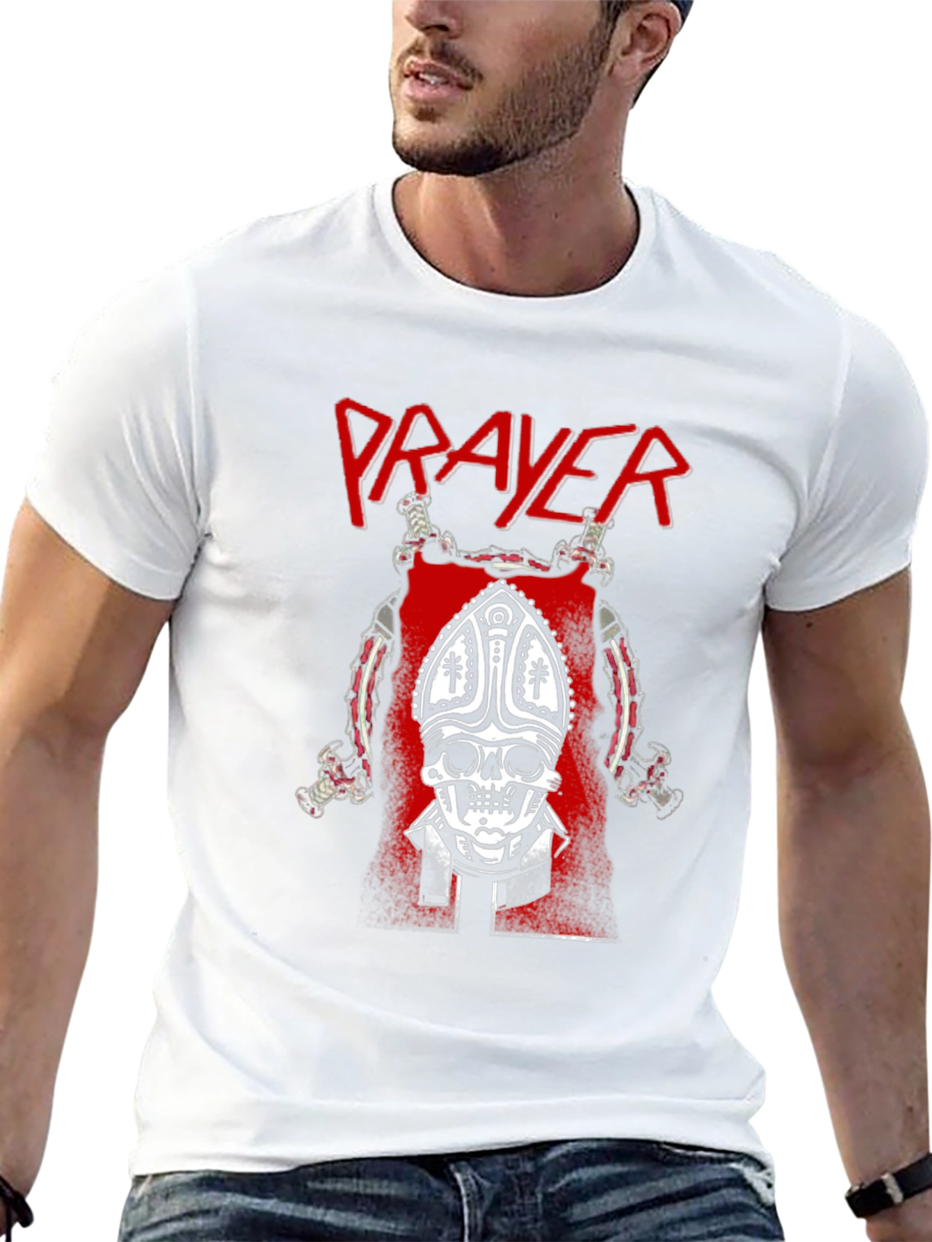 Prayer Skull Graphic T-Shirt - Black Cotton Tee