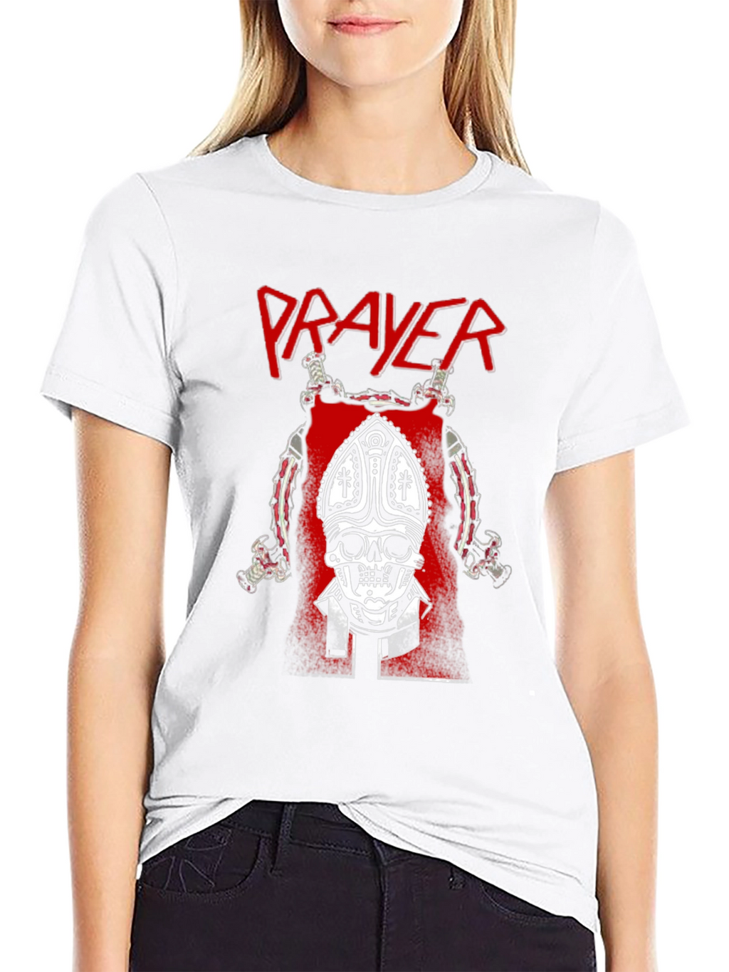 Prayer Skull Graphic T-Shirt - Black Cotton Tee