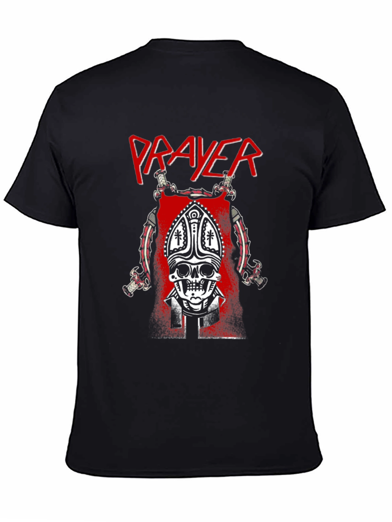 Prayer Skull Graphic T-Shirt - Black Cotton Tee