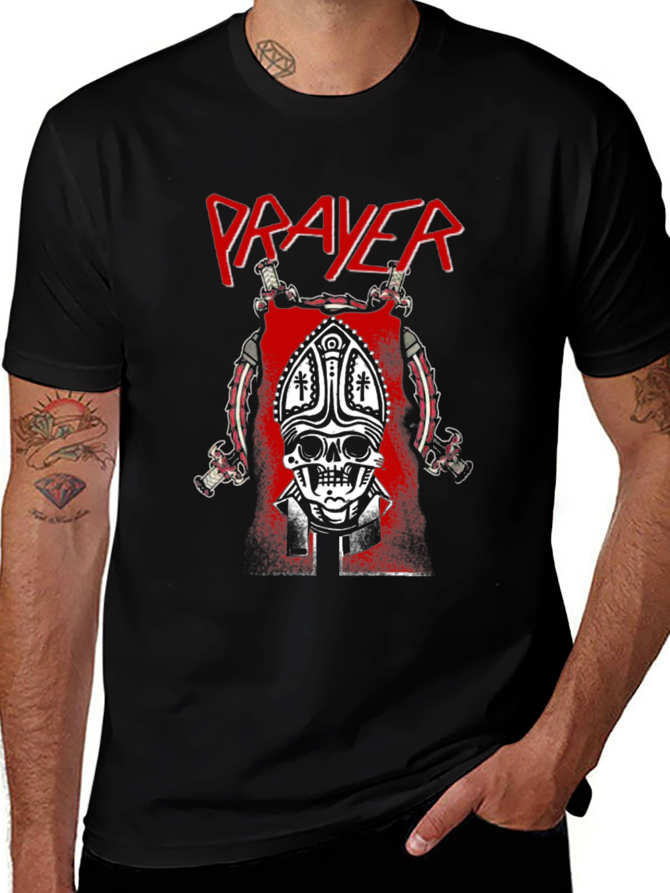 Prayer Skull Graphic T-Shirt - Black Cotton Tee