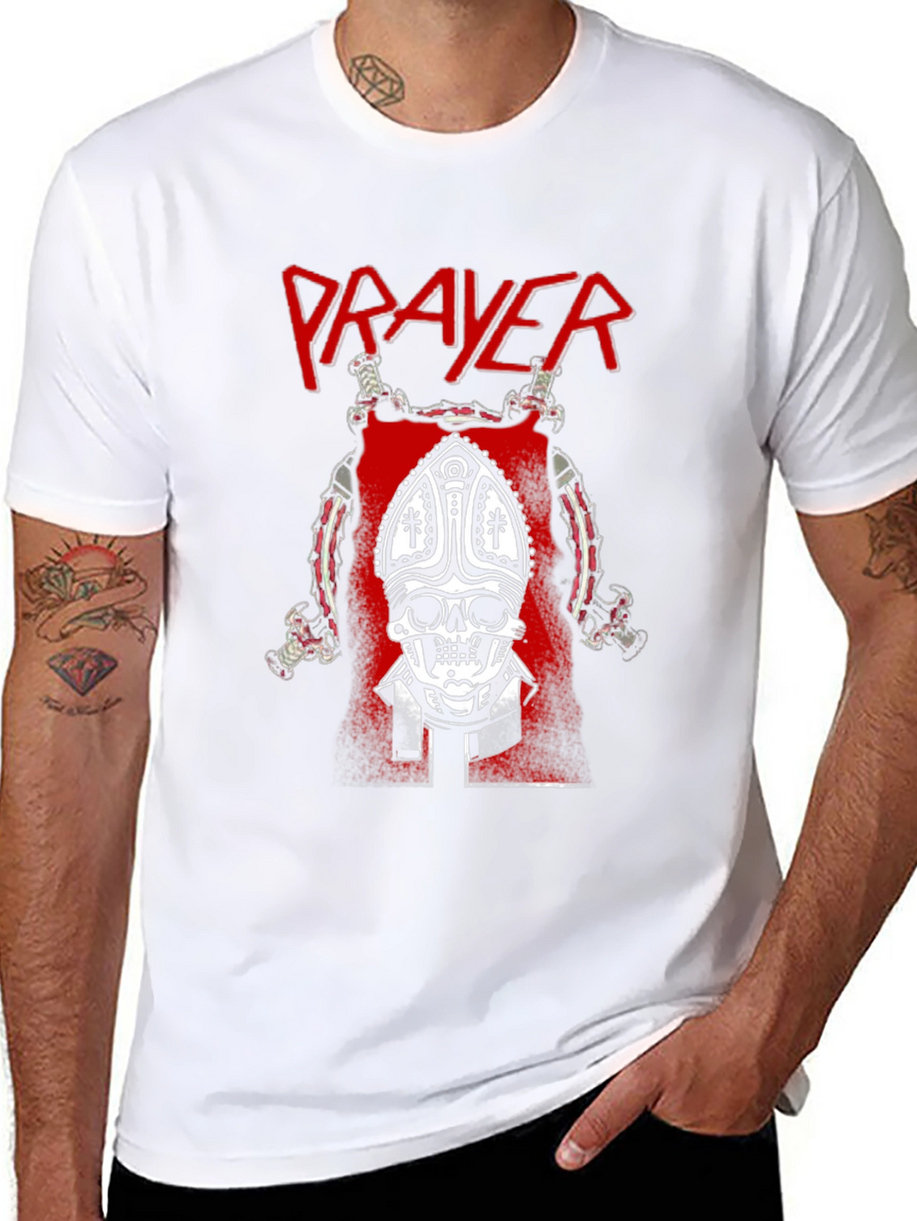 Prayer Skull Graphic T-Shirt - Black Cotton Tee