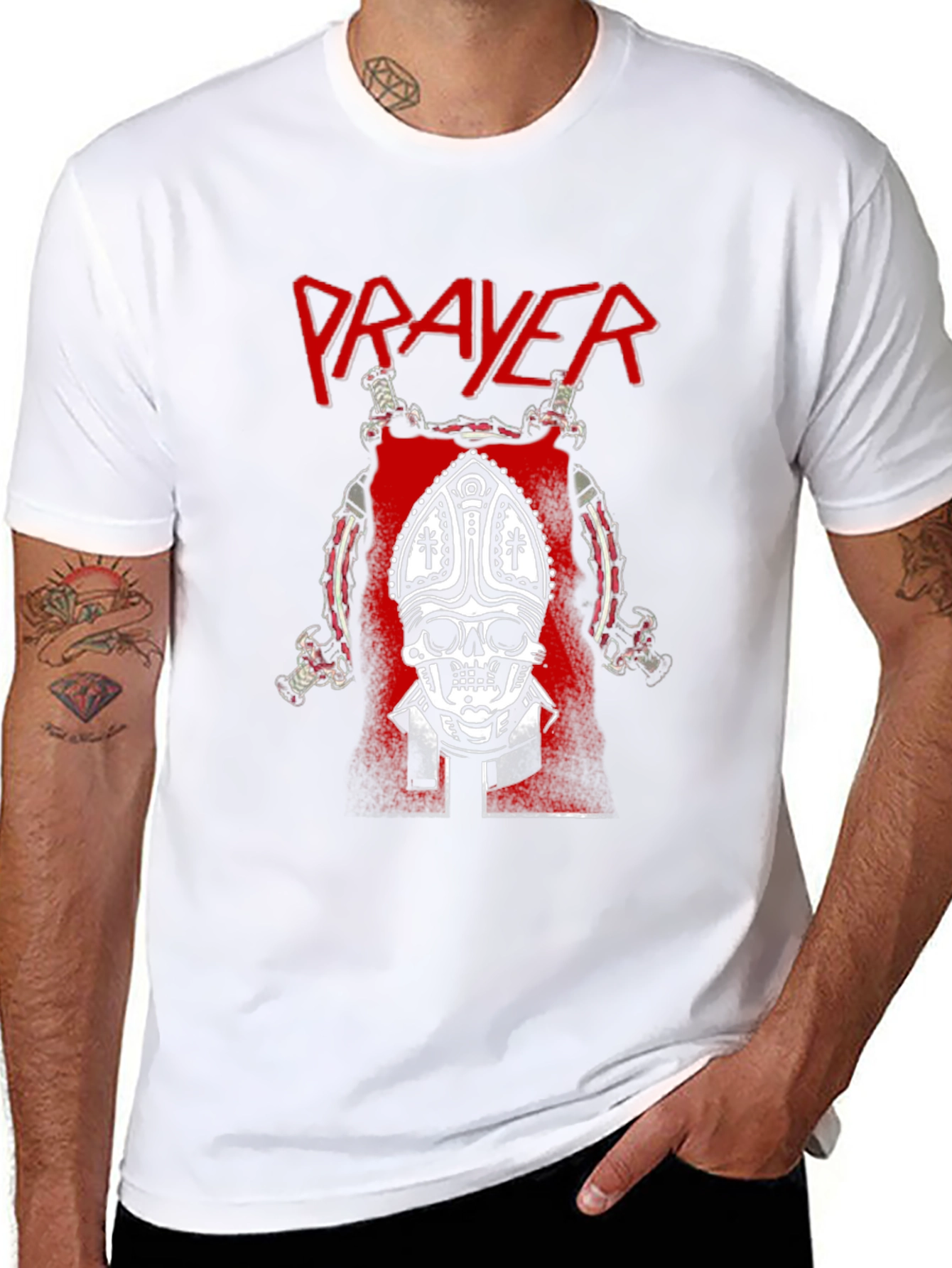 Prayer Skull Graphic T-Shirt - Black Cotton Tee