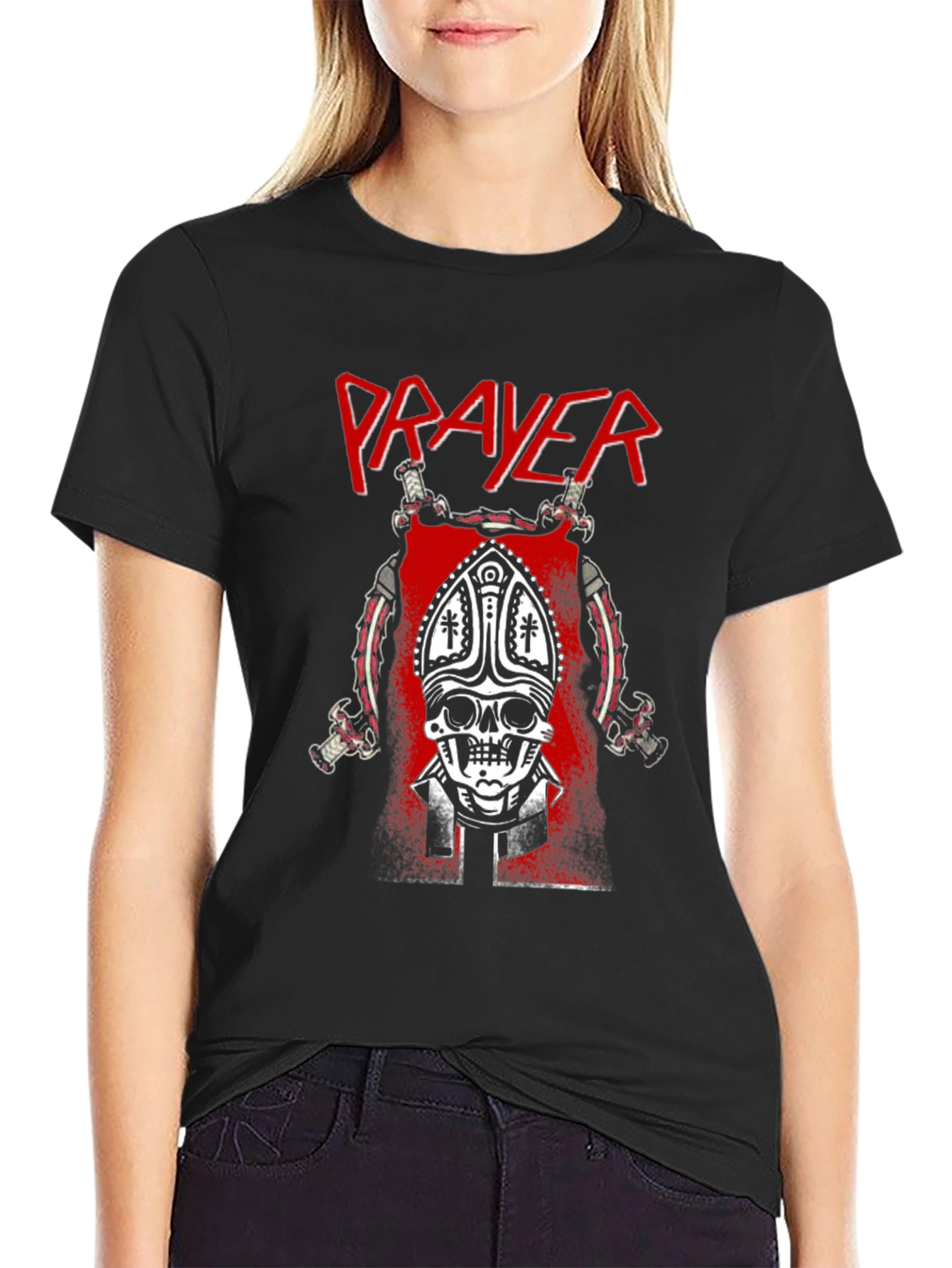 Prayer Skull Graphic T-Shirt - Black Cotton Tee
