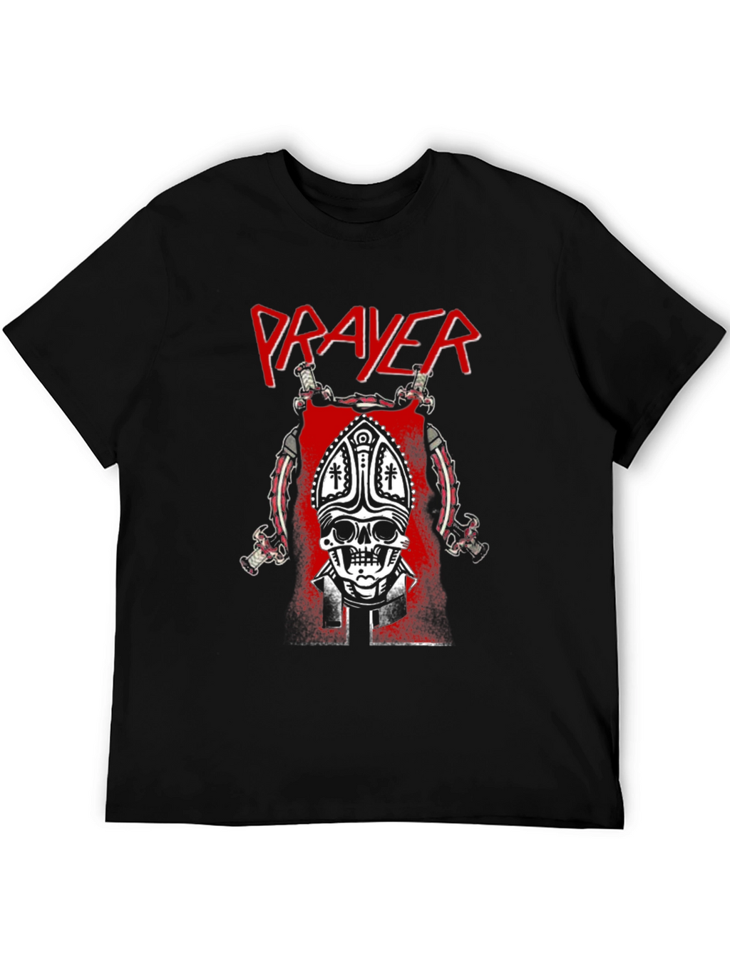 Prayer Skull Graphic T-Shirt - Black Cotton Tee