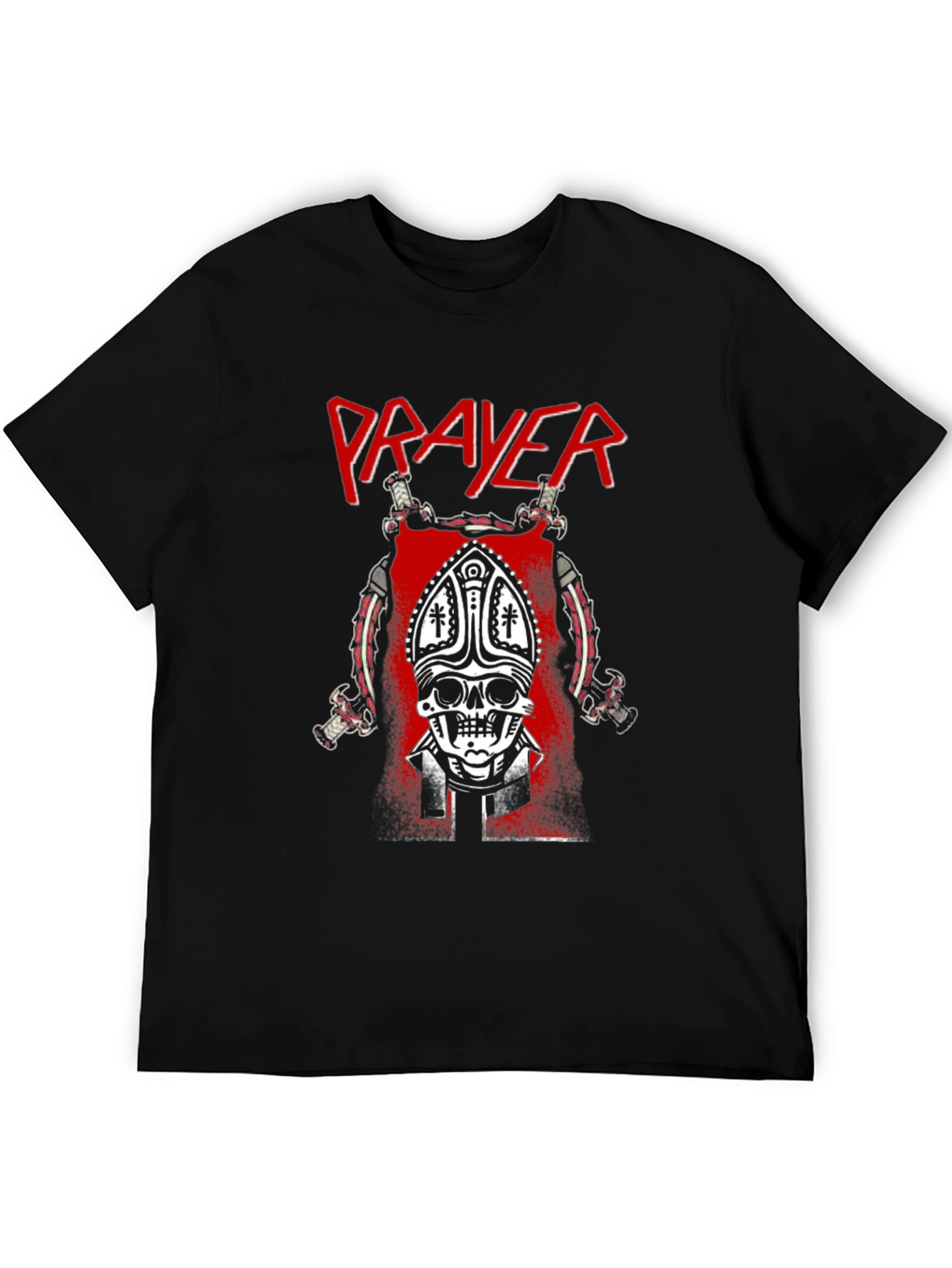 Prayer Skull Graphic T-Shirt - Black Cotton Tee