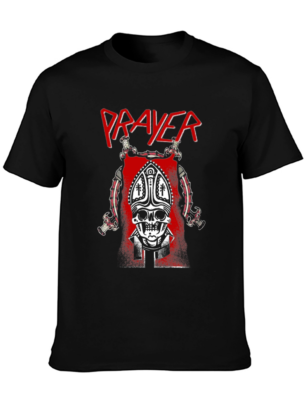 Prayer Skull Graphic T-Shirt - Black Cotton Tee