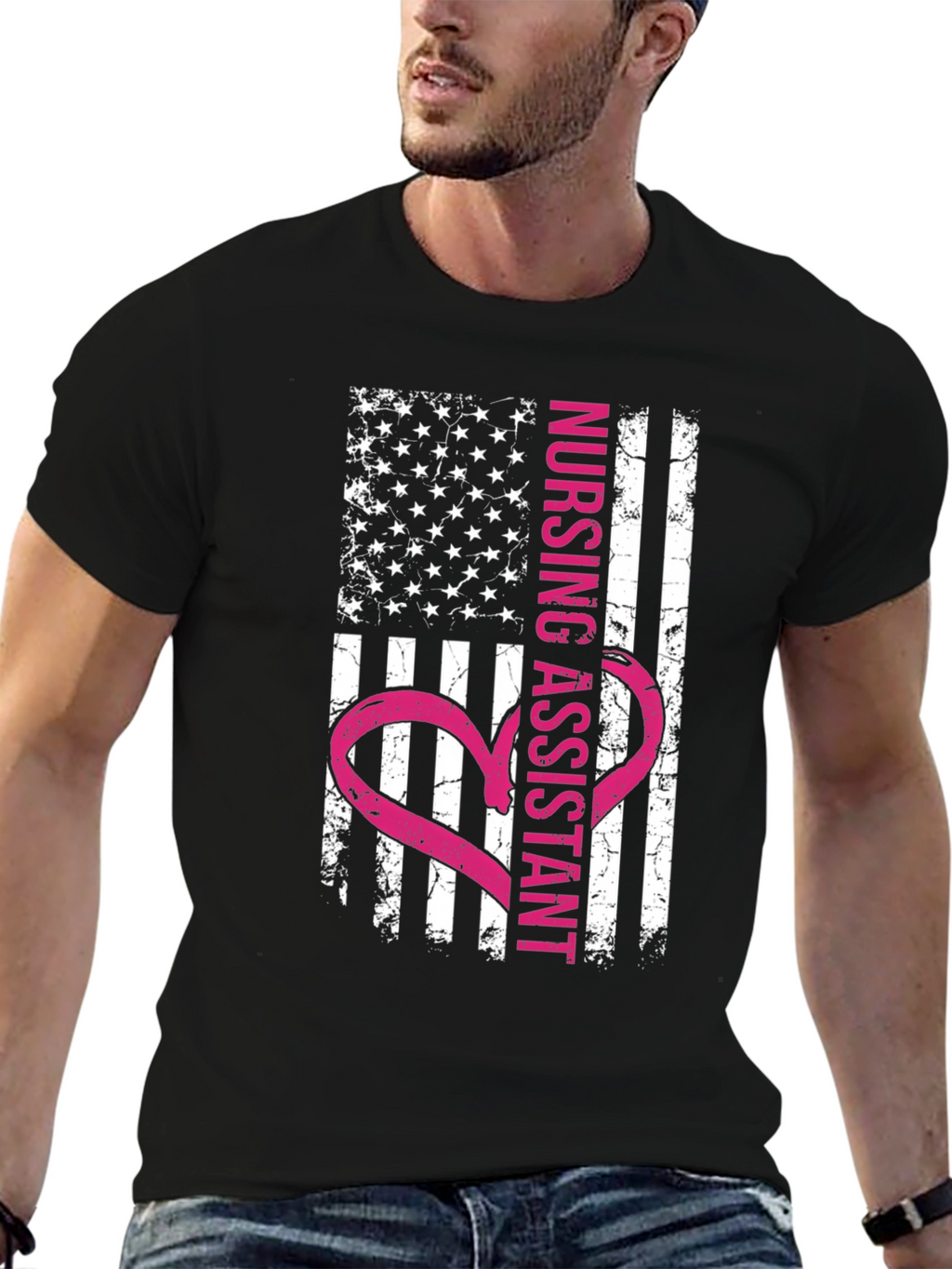 Nursing Assistant American Flag Heart T-Shirt