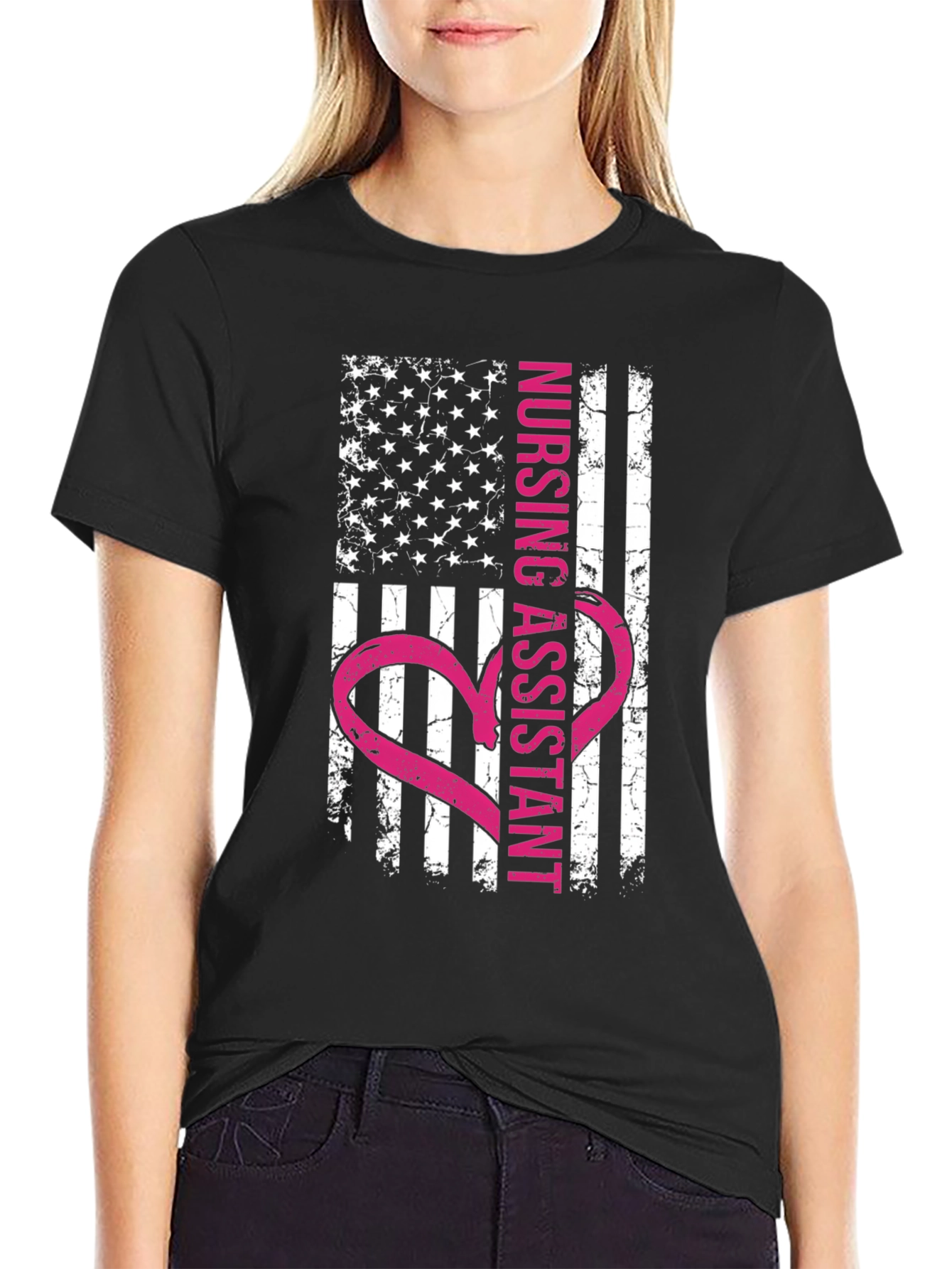 Nursing Assistant American Flag Heart T-Shirt