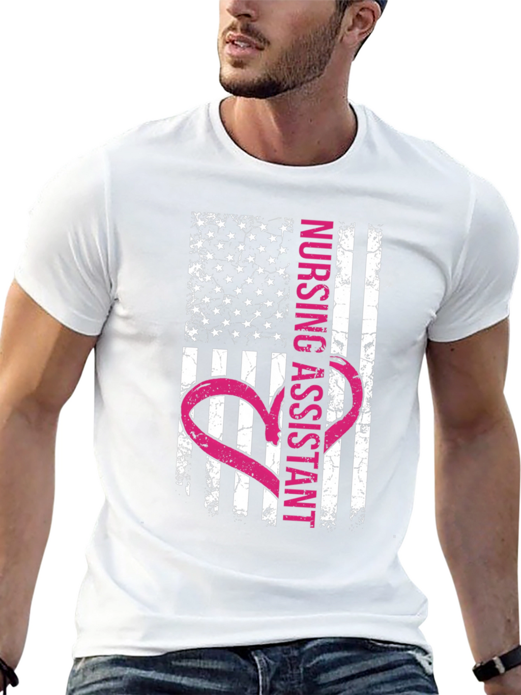 Nursing Assistant American Flag Heart T-Shirt