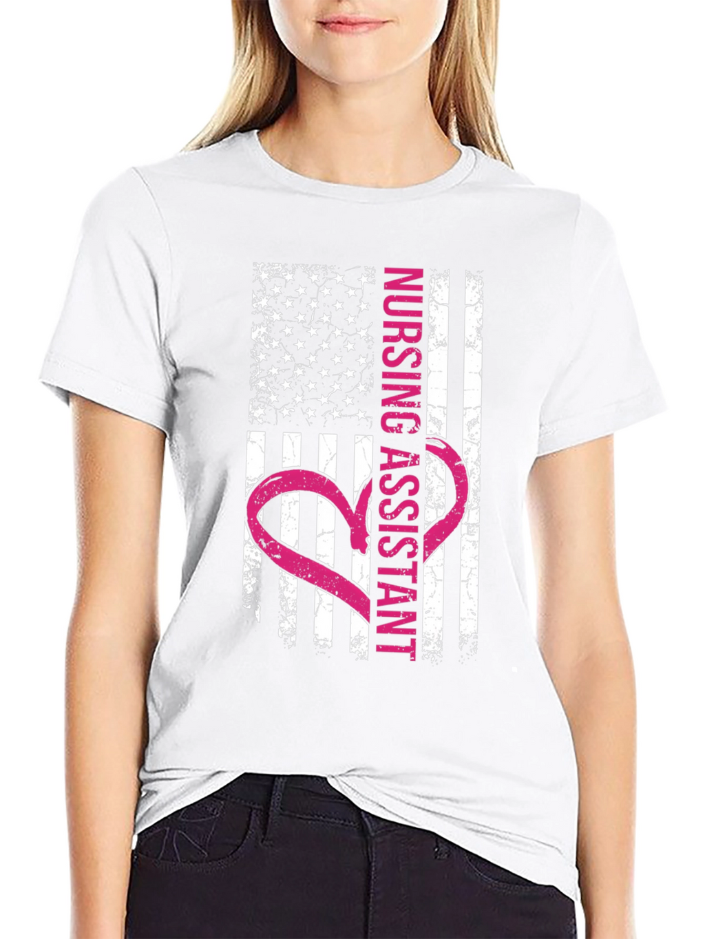Nursing Assistant American Flag Heart T-Shirt