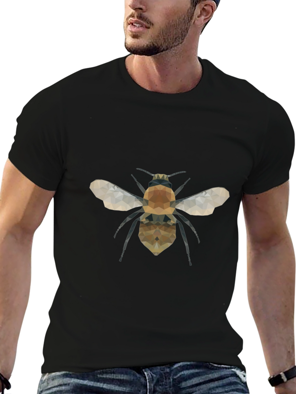 Geometric Bee Graphic Tee - Modern Black T-Shirt