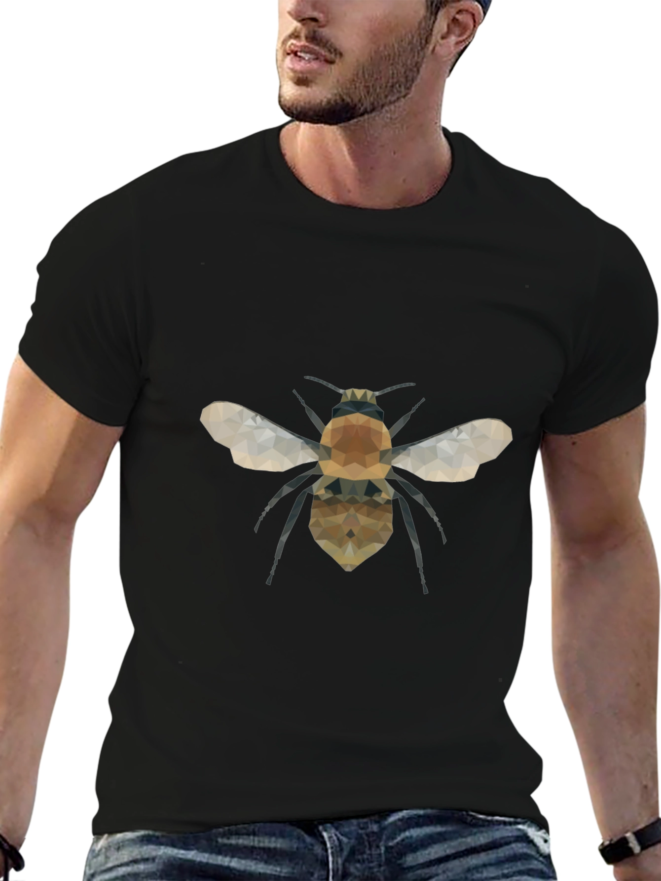 Geometric Bee Graphic Tee - Modern Black T-Shirt