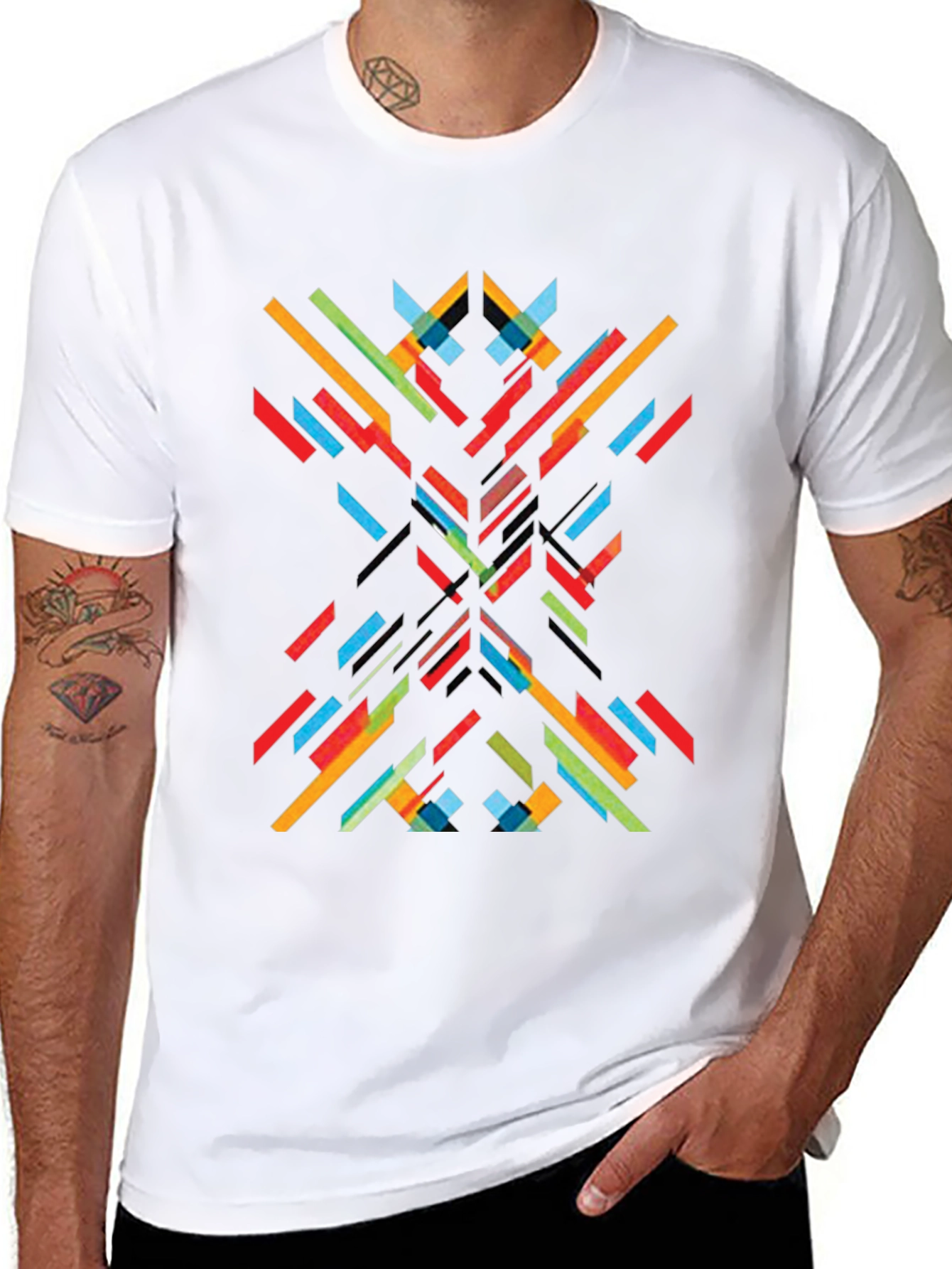 Abstract Geometric Line Art Print Black T-Shirt