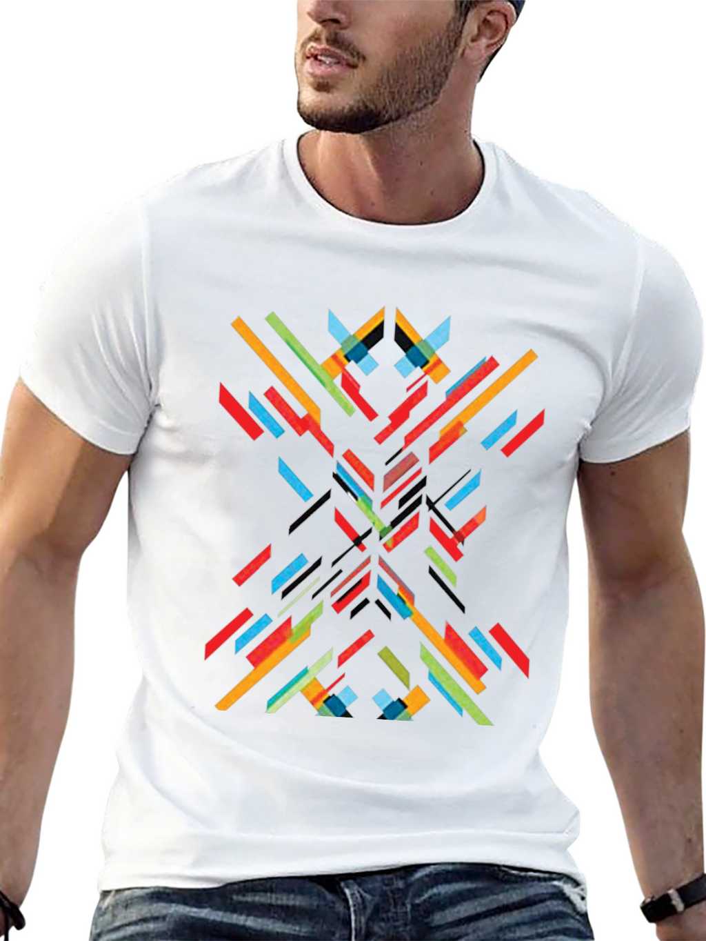 Abstract Geometric Line Art Print Black T-Shirt