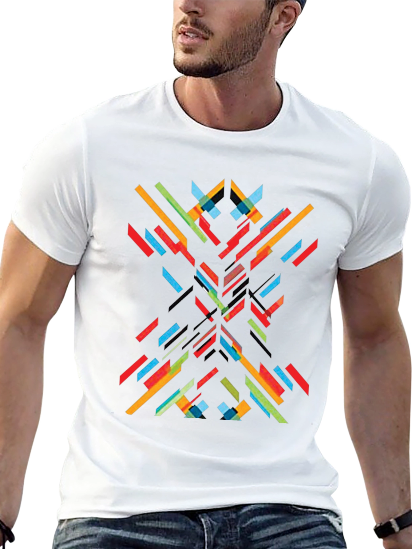 Abstract Geometric Line Art Print Black T-Shirt