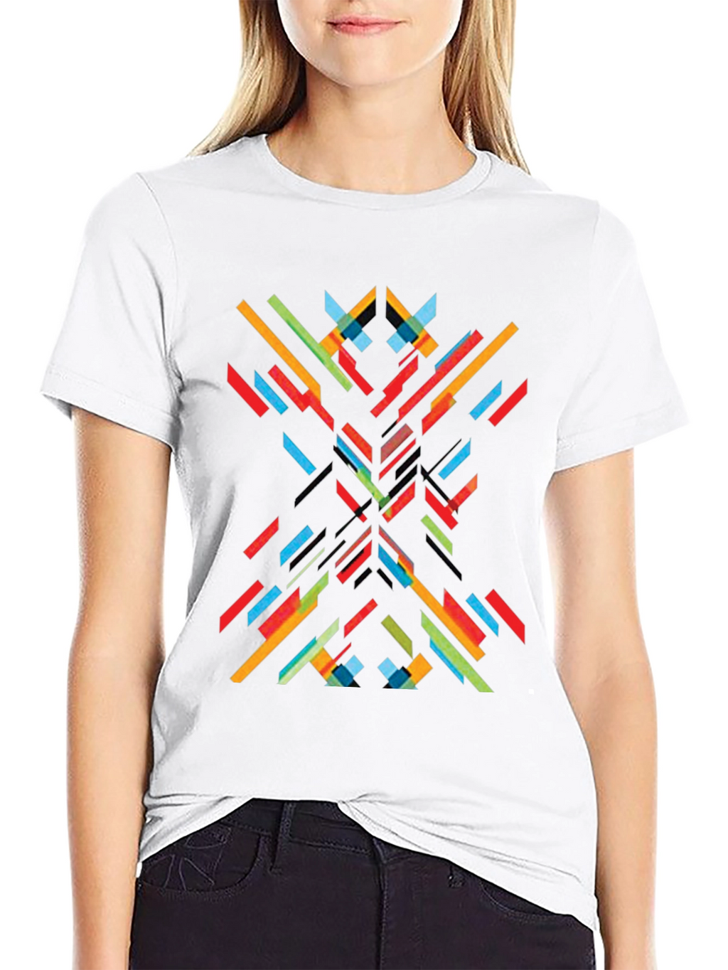 Abstract Geometric Line Art Print Black T-Shirt