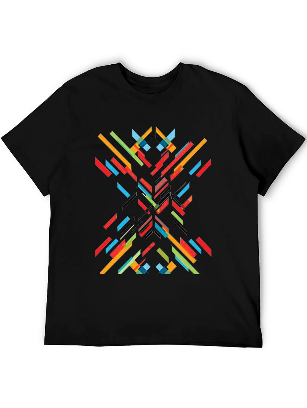 Abstract Geometric Line Art Print Black T-Shirt