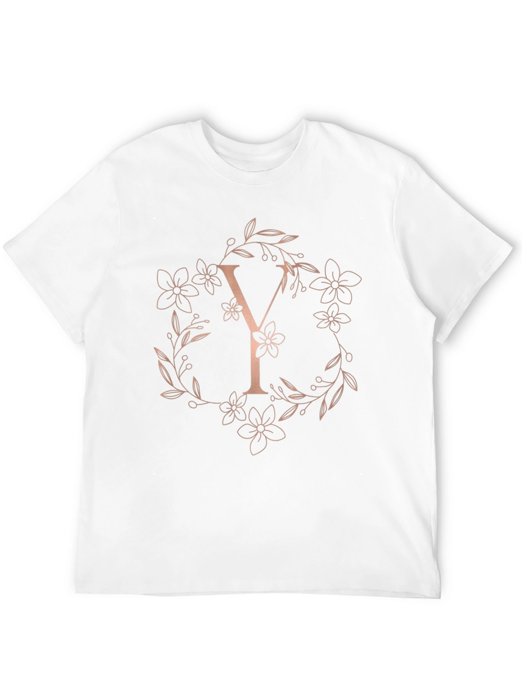Elegant Letter Y Floral Wreath Black T-Shirt