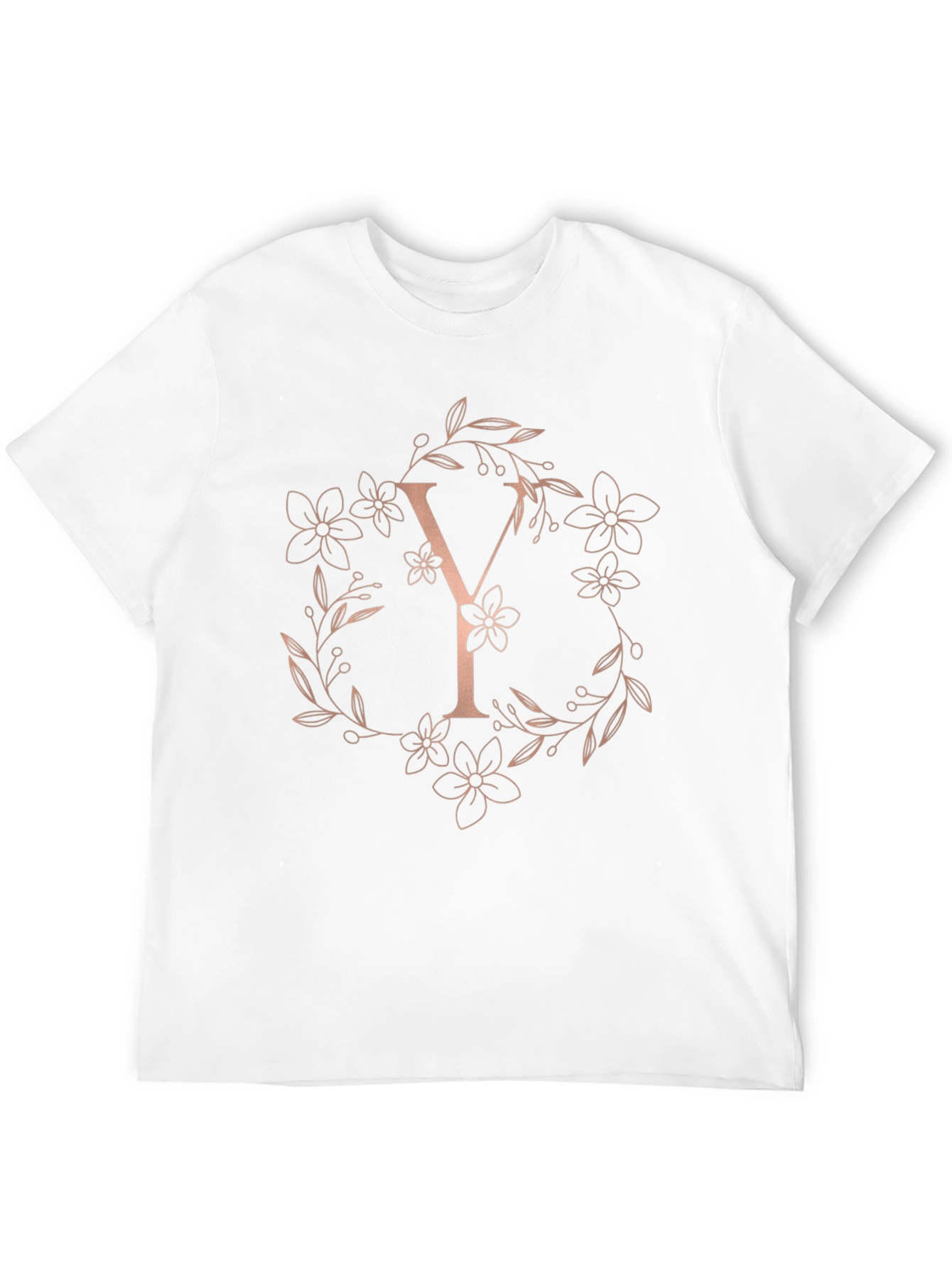 Elegant Letter Y Floral Wreath Black T-Shirt