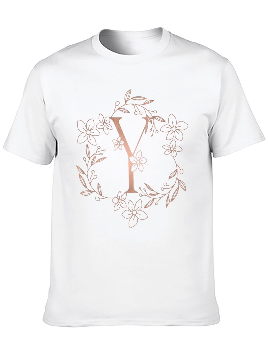 Elegant Letter Y Floral Wreath Black T-Shirt