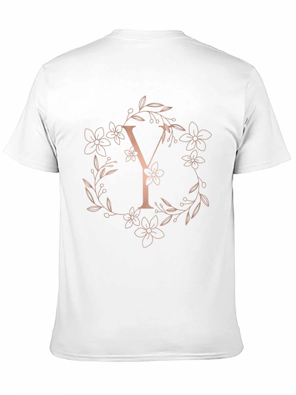 Elegant Letter Y Floral Wreath Black T-Shirt